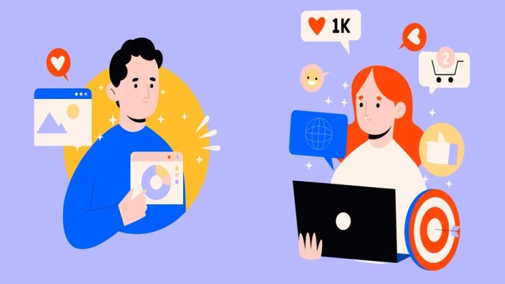 Ілюстрація сучасного онлайн-бізнесу: ноутбук, графіки зростання, цифрові інструменти та маркетингові технології, що допомагають підприємцям ефективно розвивати бізнес в інтернеті.